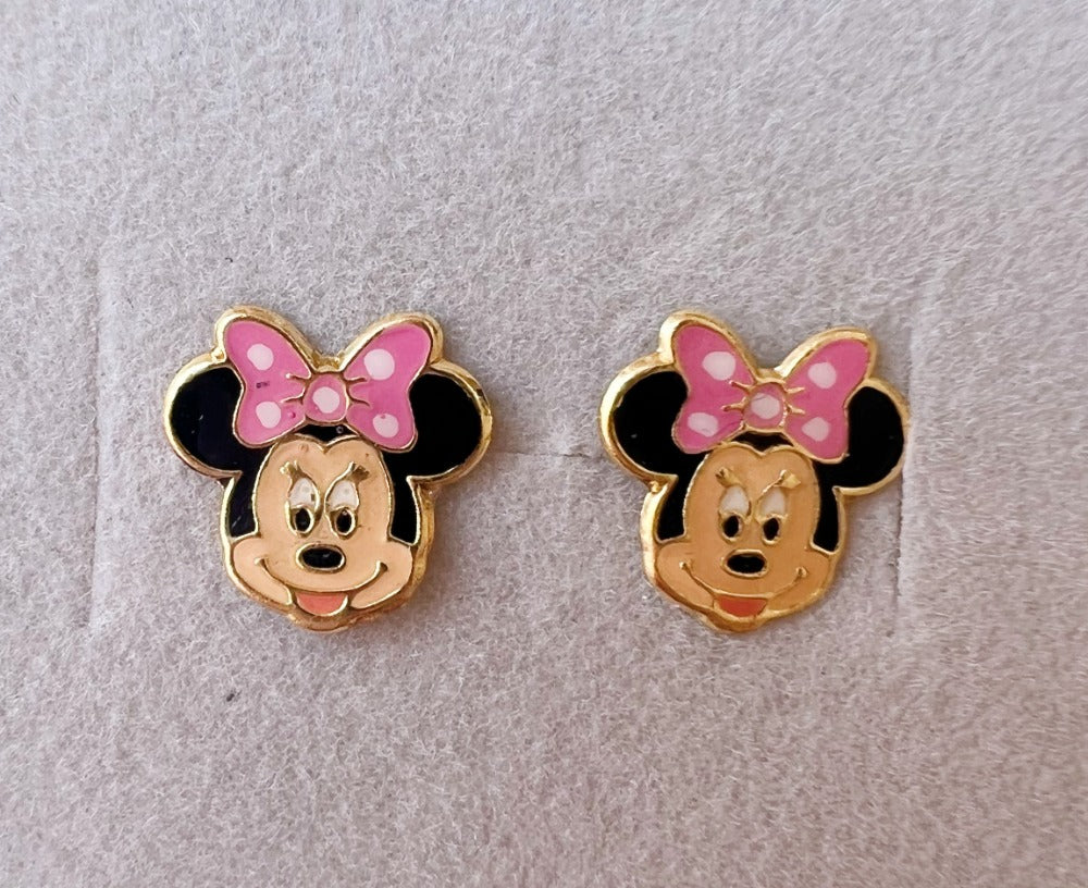 Arete minnie Mouse rosa 10k