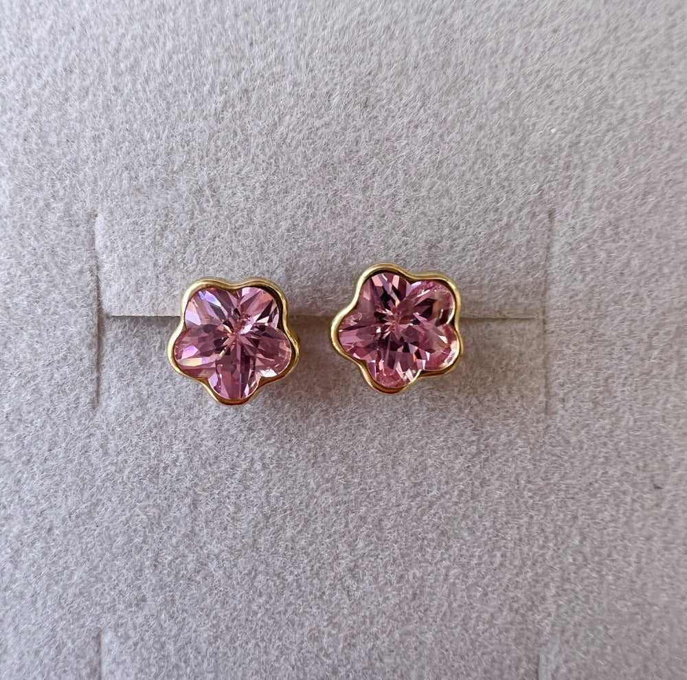 Arete flor rosa 6mm 10k