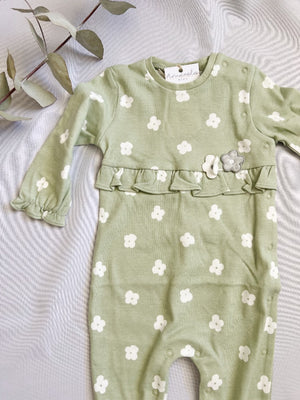 PIJAMA VERDE CON FLORECITAS BLANCAS