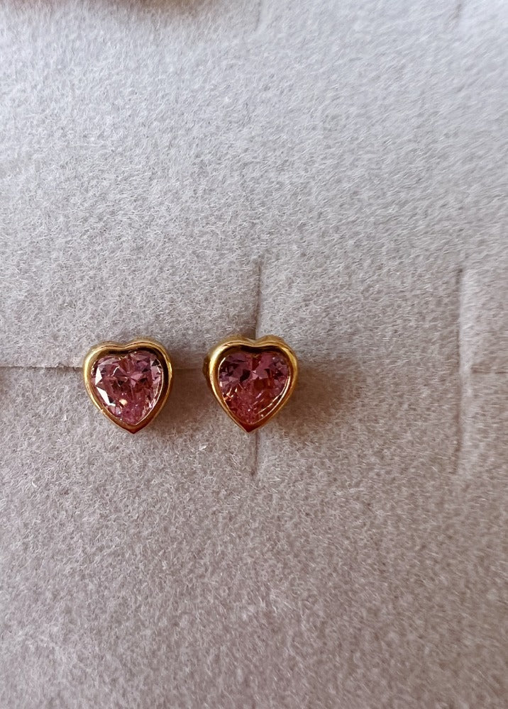 Arete corazón rosa 4mm 10k